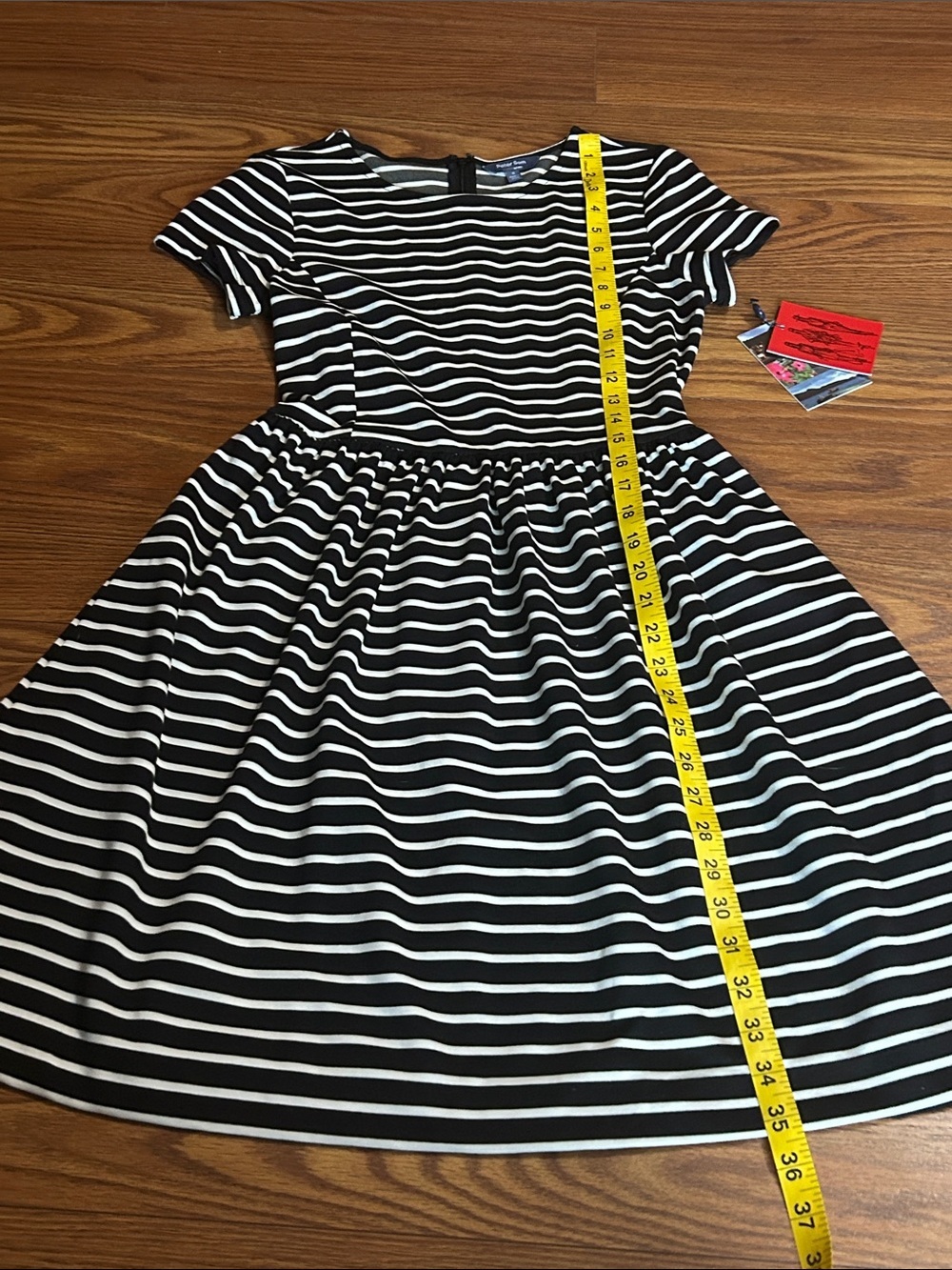 NWT Peter Som Black and White Striped Midi Fit-and-Flare Dress Size S Casual - Picture 6 of 7